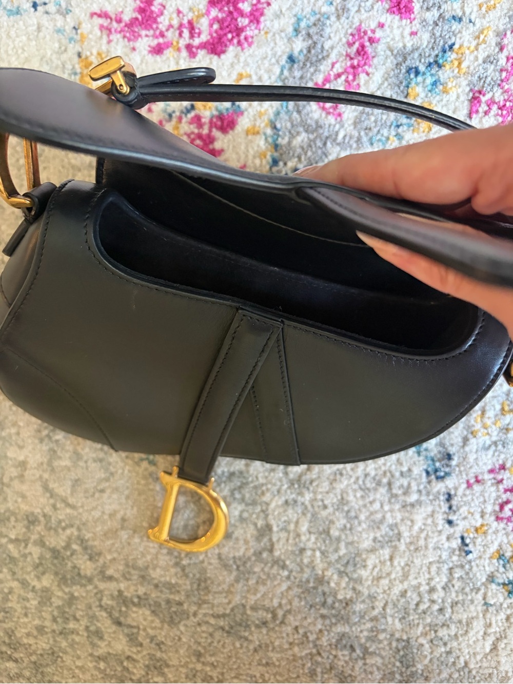 Dior Black Leather Mini Saddle Shoulder Bag with Gold Hardware - Picture 4 of 7